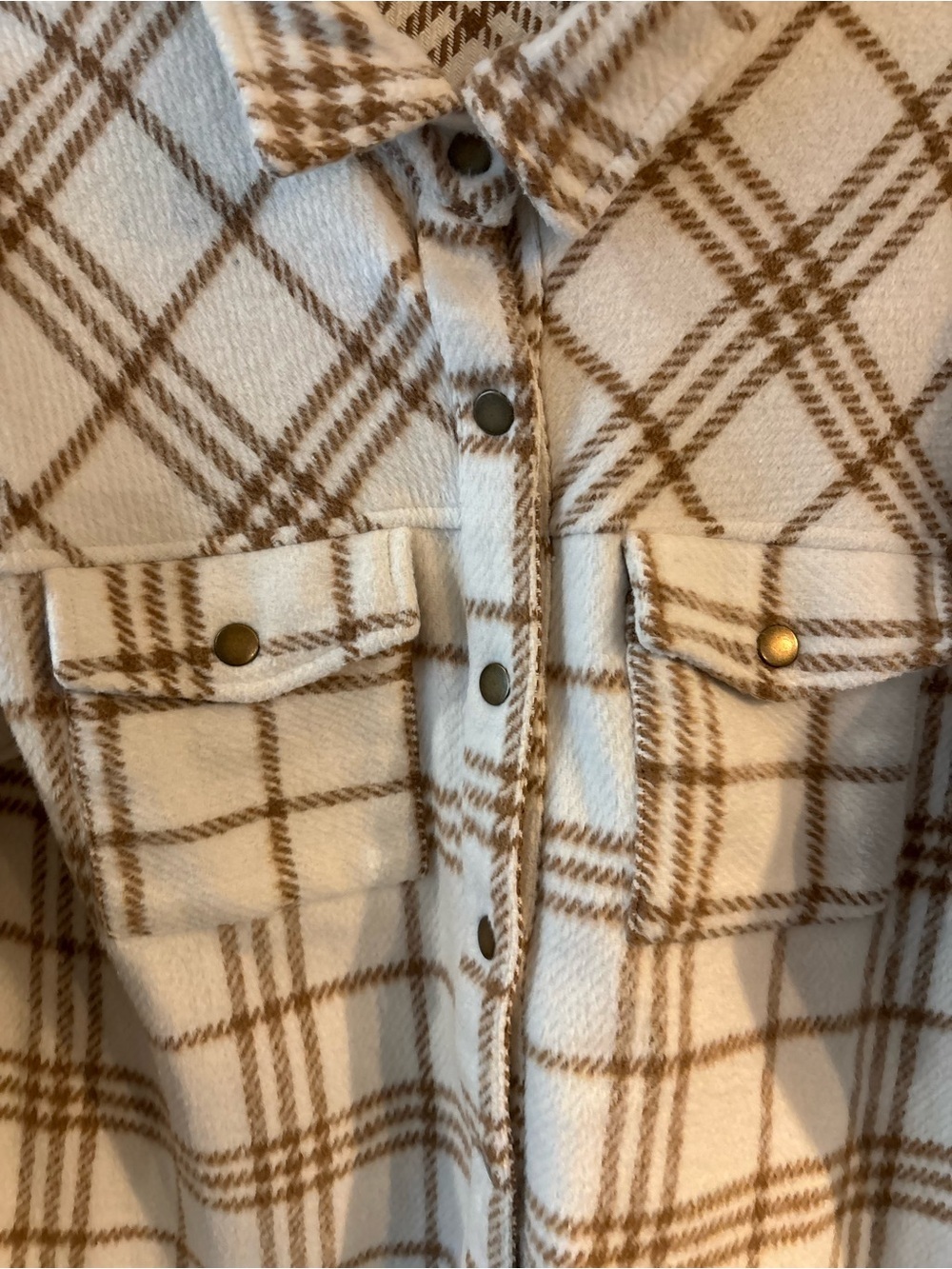 Katydid Cream & Tan Plaid Shacket with Snap Front - Picture 5 of 7